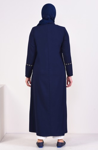 Abaya Brodée Grande Taille 5926-03 Bleu Marine Foncé 5926-03