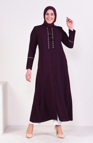 Large Size Embroidered Abaya 5926-02 Dark Plum 5926-02