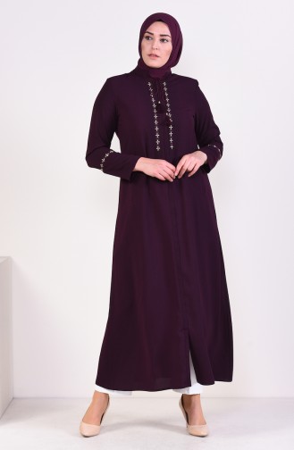 Abaya Brodée Grande Taille 5926-02 Plum Foncé 5926-02