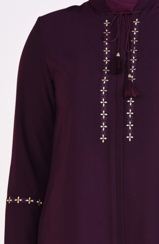 Abaya Brodée Grande Taille 5926-02 Plum Foncé 5926-02