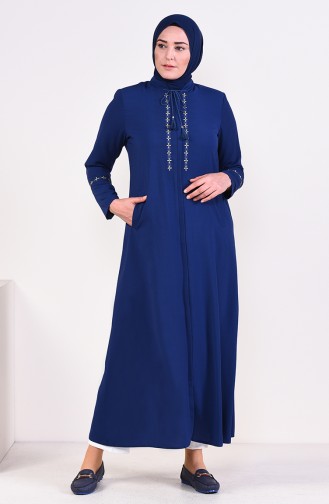 Large Size Embroidered Abaya 5926-01 Navy Blue 5926-01