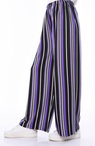 Striped Wide Leg Summer Pants 7907-01 Black Purple 7907-01
