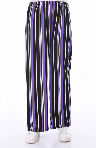 Striped Wide Leg Summer Pants 7907-01 Black Purple 7907-01