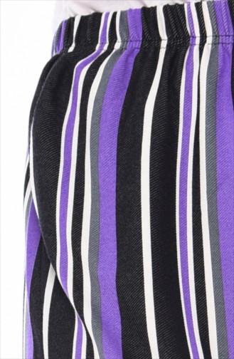 Striped Wide Leg Summer Pants 7907-01 Black Purple 7907-01