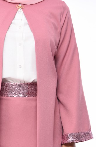 Sequin Detailed Jacket Skirt Double Suit 1520-01 Rose Dry 1520-01