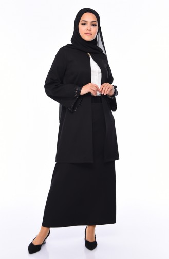 Sequin Detailed Jacket Skirt Double Suit 1520-03 Black 1520-03