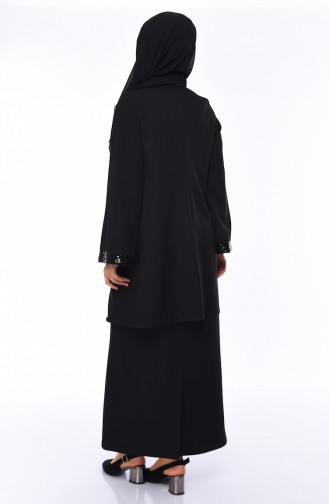 Sequin Detailed Jacket Skirt Double Suit 1520-03 Black 1520-03