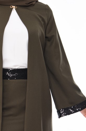 Sequin Detailed Jacket Skirt Double Suit 1520-04 Khaki 1520-04
