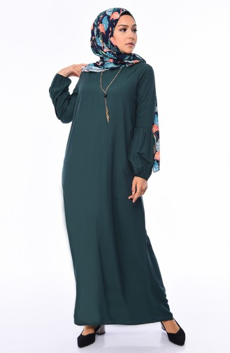 فستان بتصميم مزموم عند اكمام 1203-07 لون اخضر زمردي 1203-07
