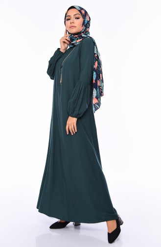 فستان بتصميم مزموم عند اكمام 1203-07 لون اخضر زمردي 1203-07