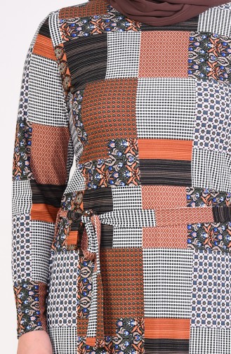 Plus Size Pattern Belt Dress 4555A-04 Tobacco 4555A-04
