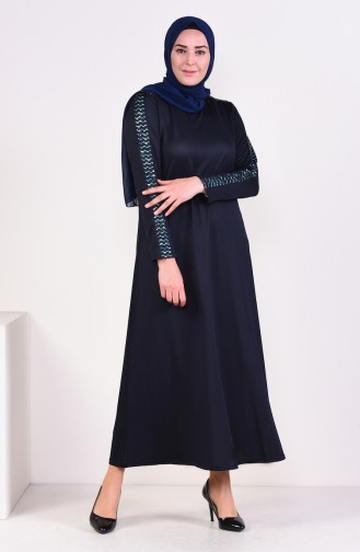 Navy Blue Hijab Dress 4560A-04