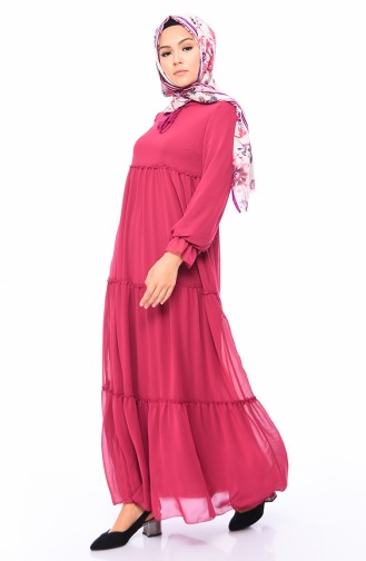 Şifon Elbise 18057-11 Fuşya
