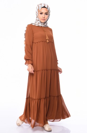 Şifon Elbise 18057-12 Taba