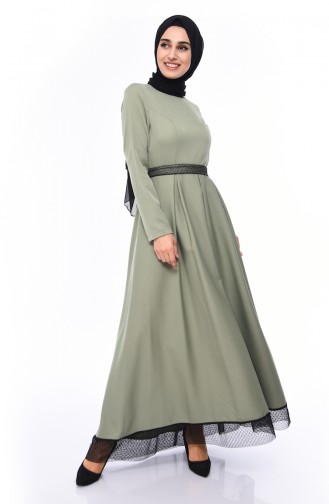 فستان بتصميم حزام للخصر 8178-02 لون اخضر فاتح 8178-02