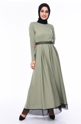 فستان بتصميم حزام للخصر 8178-02 لون اخضر فاتح 8178-02