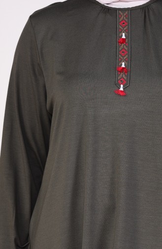 Büyük Beden İşlemeli Tunik 50518-07 Haki
