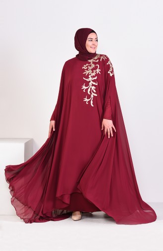 Robe de Soirée a Paillettes Grande Taille 1002-02 Bordeaux 1002-02