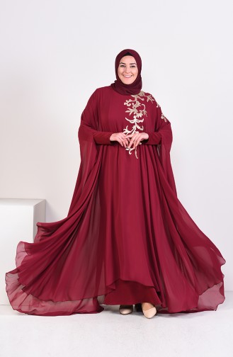 Robe de Soirée a Paillettes Grande Taille 1002-02 Bordeaux 1002-02