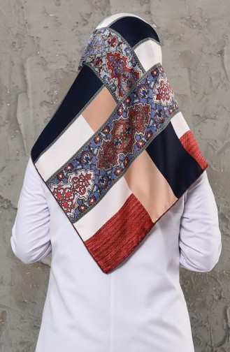 Patterned Rayon Scarf 2256-07 Navy Brown 2256-07