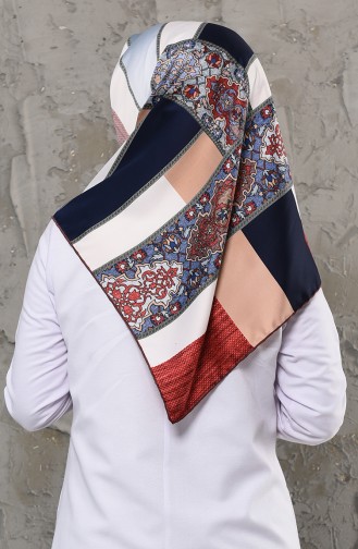Patterned Rayon Scarf 2256-07 Navy Brown 2256-07