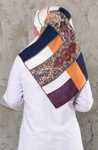 Patterned Rayon Scarf 2256-10 Navy Plum 2256-10