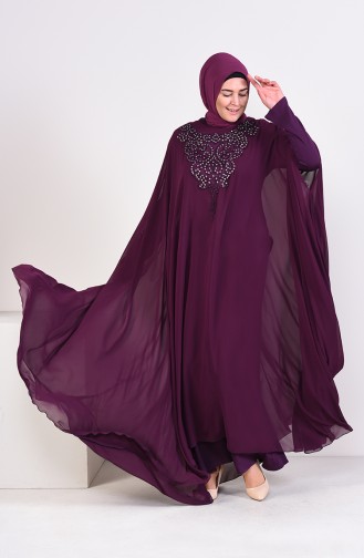 فستان سهرة بتفاصيل من الترتر بمقاسات كبيرة 1003-02 لون ارجواني داكن 1003-02