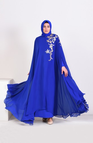 Robe de Soirée a Paillettes Grande Taille 1002-01 Bleu Roi 1002-01