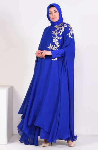 Robe de Soirée a Paillettes Grande Taille 1002-01 Bleu Roi 1002-01