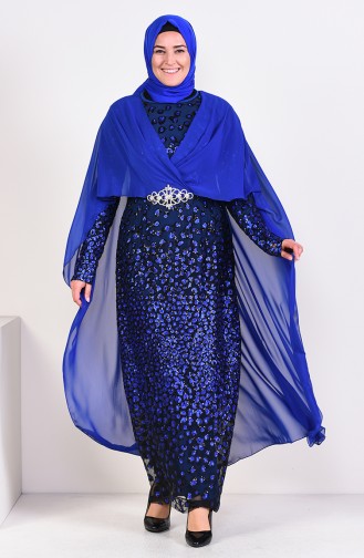 Robe de Soirée a Paillettes Grande Taille 1004-01 Bleu Roi 1004-01