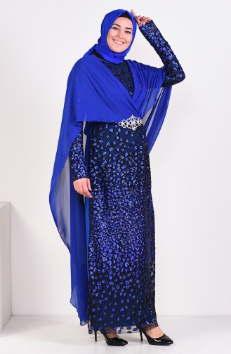 Robe de Soirée a Paillettes Grande Taille 1004-01 Bleu Roi 1004-01