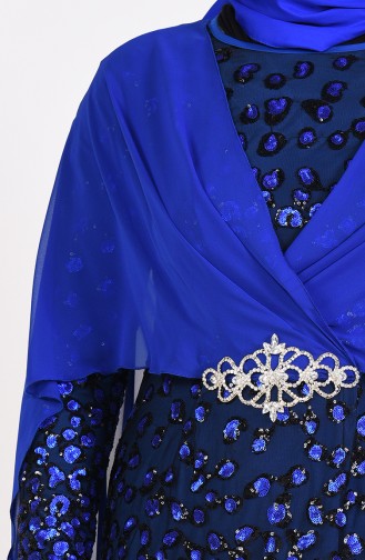 Robe de Soirée a Paillettes Grande Taille 1004-01 Bleu Roi 1004-01