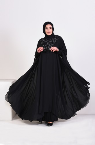 Robe de Soirée Perlées Grande Taille 1003-03 Noir 1003-03