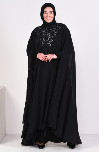 Robe de Soirée Perlées Grande Taille 1003-03 Noir 1003-03