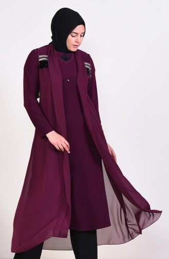 Plum Hijab Evening Dress 6186-01