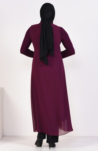 Plum Hijab Evening Dress 6186-01