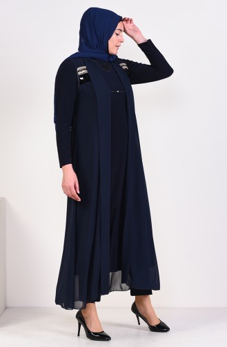 Navy Blue Hijab Evening Dress 6186-02