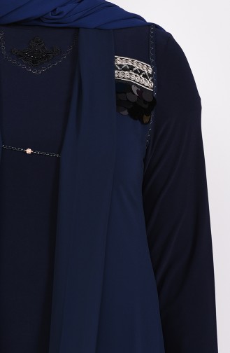 Navy Blue Hijab Evening Dress 6186-02
