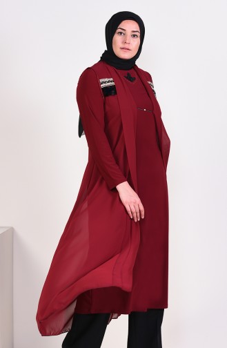 Claret Red Hijab Evening Dress 6186-04