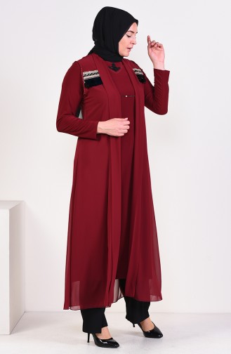 Claret Red Hijab Evening Dress 6186-04