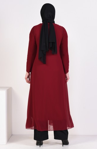 Claret Red Hijab Evening Dress 6186-04