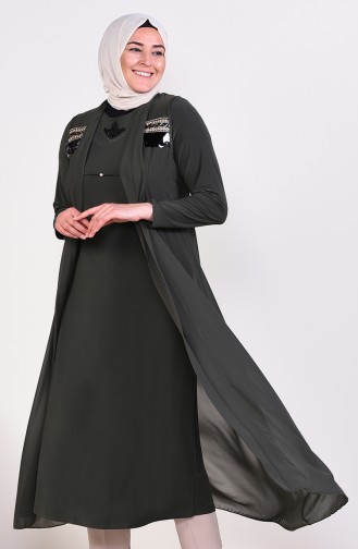 Khaki Hijab Evening Dress 6186-05
