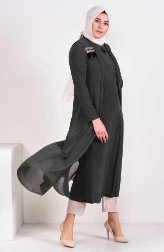 Khaki Hijab Evening Dress 6186-05