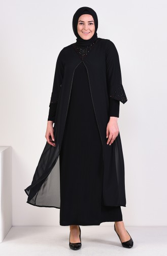 Black Hijab Evening Dress 6184-01