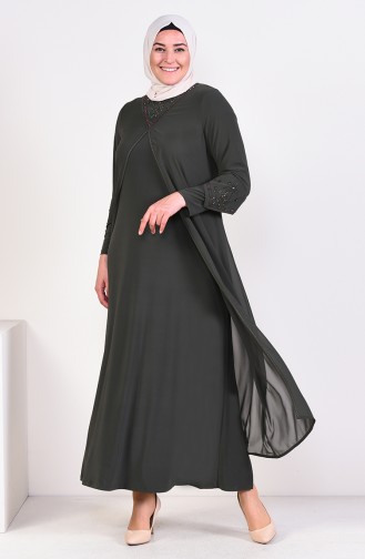 Plus Size Tassel Evening Dress 6184-04 Khaki 6184-04