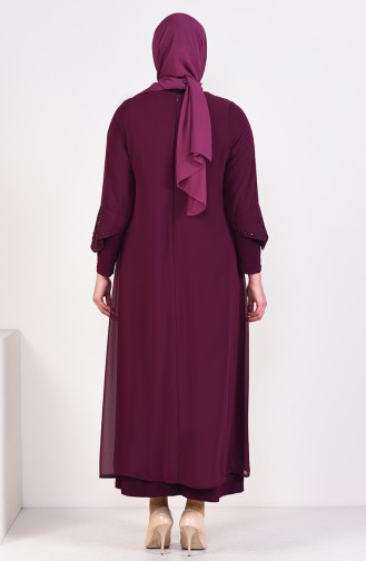 فستان سهرة بتفاصيل من الشراشيب وبمقاسات كبيرة 6184-05 لون ارجواني داكن 6184-05