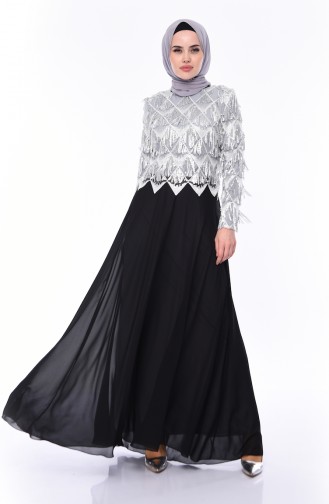 Sequined Evening Dress  1041-01 Gray Black 1041-01