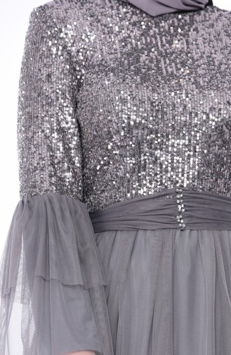 Sequined Evening Dress 1150-04 Gray 1150-04