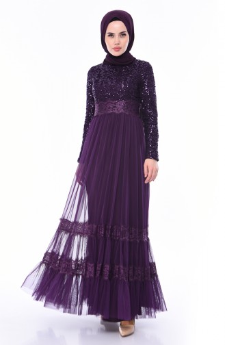 Sequin Detailed Evening Dress 52757-04 Purple 52757-04