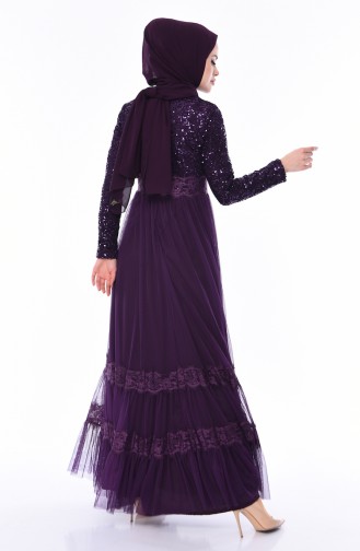 Sequin Detailed Evening Dress 52757-04 Purple 52757-04
